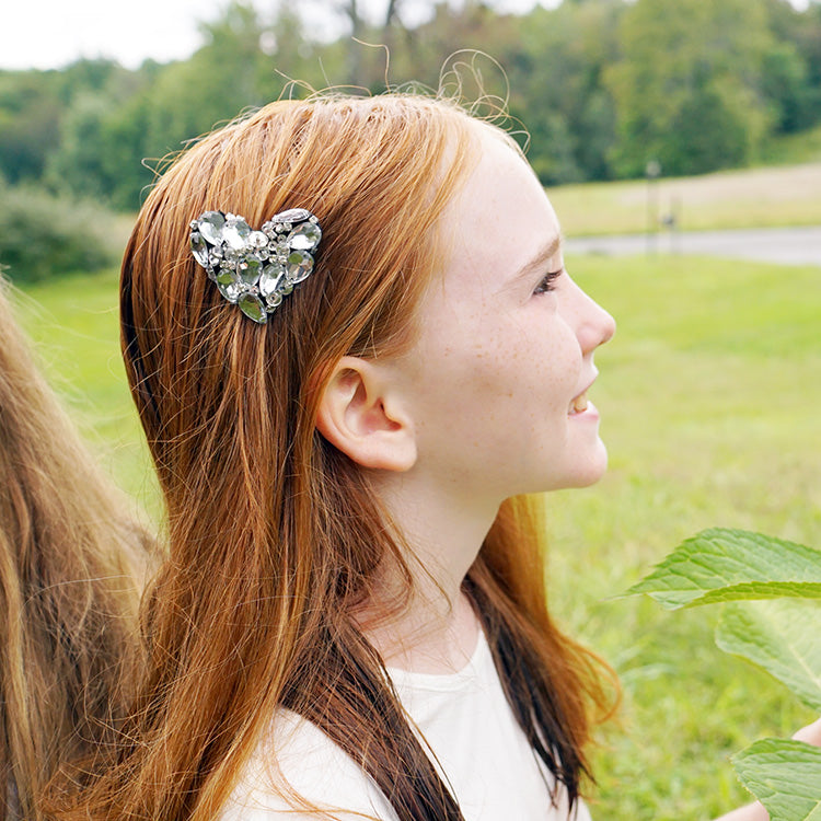 Crystal Heart- Kids Hair Pin- Rhine Stone Embellished Girls Accessory