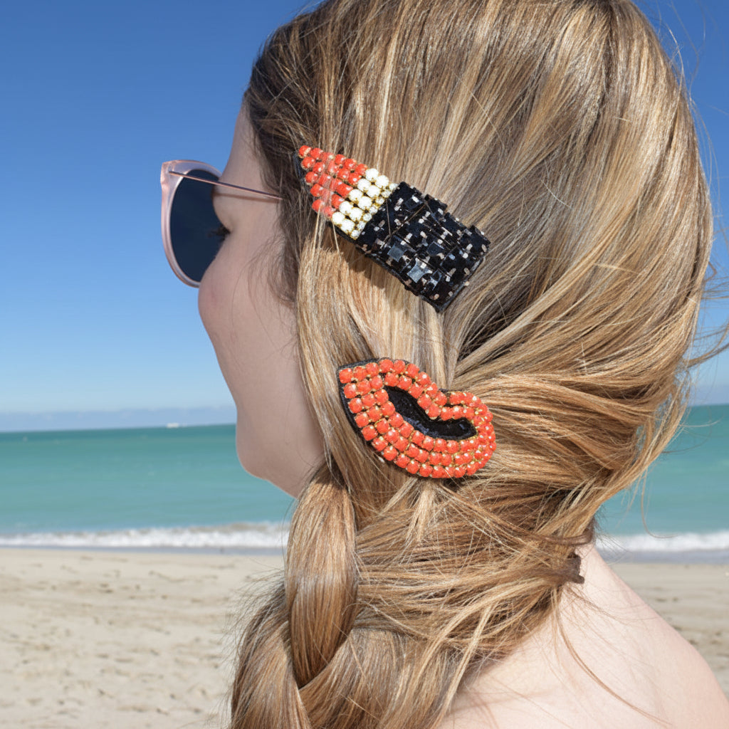 Lips, Rose, Gold, Bead, Motif, Black, Lipstick