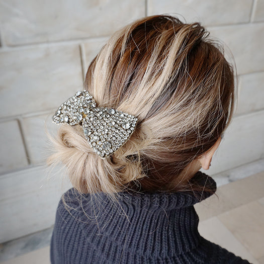 Madison - Crystal Stones Bow Hair Pin & Hair Tie- Womens Accessory