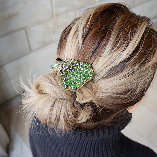 Pear- Green Rhinestone Embellished Hair Pin & Hair Tie