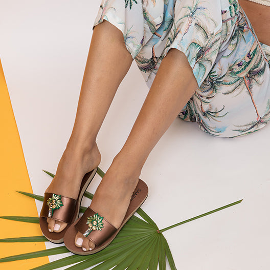 Palm Tree - Green Rhinestone Waterproof Espadrille Flat womens sandals
