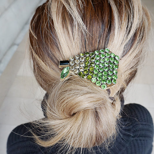 Pear- Green Rhinestone Embellished Hair Pin & Hair Tie