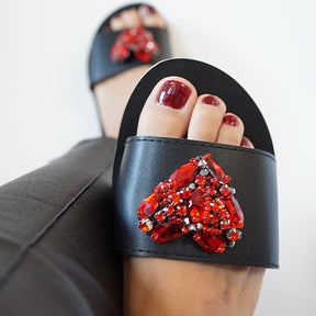 Red Heart - Rhinestone embellished Sandals for women_Waterproof Espadrille Flat