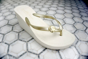 Gold Shell - Studs Charm Women's High Wedge Flip Flops Sandal