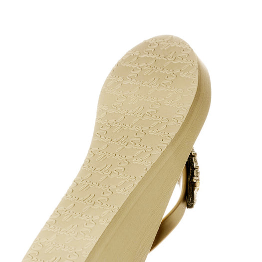 Gold Shell - Mid Wedge Flip Flops Sandals Studs Charm