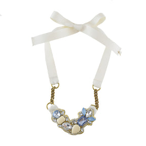 York Necklace, Blue, white, crystal Beaded, Crystal